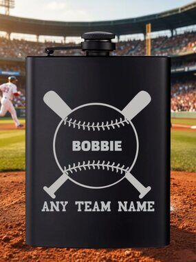 Personalized Sports Baseball Bat Black Flask | Baseball | Flask | Sports | Gift